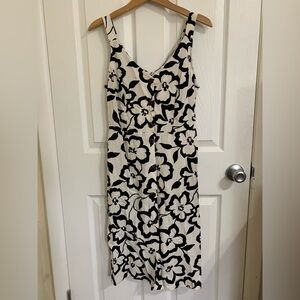 Monteau | Floral Black and White Linen Blend Midi Dress Size Medium